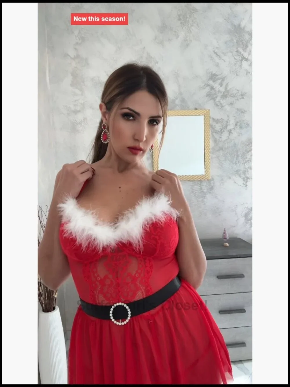 Lace Babydoll Chemise V Neck Garter Belt Christmas Lingerie Sleepwear